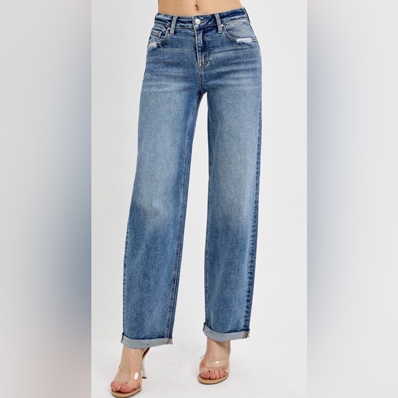 Classic Blue  High Rise Wide Baggy Jeans Plus Size NWT - Picture 2 of 6